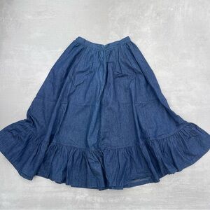 Vintage Denim Ruffle Midi Skirt